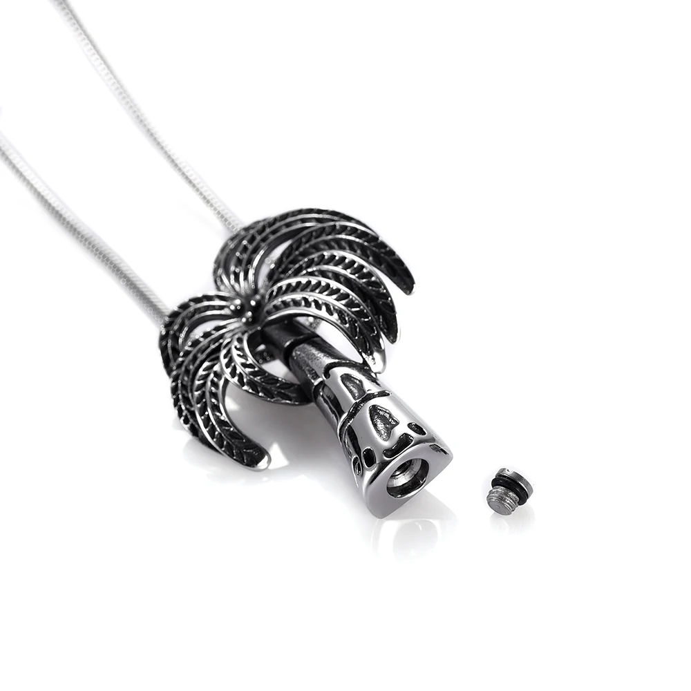 

LCC001 Coconut Tree Cremation Urn Necklace keepsake ashes Holder Stainless Steel Memorial Locket Pendant For Women