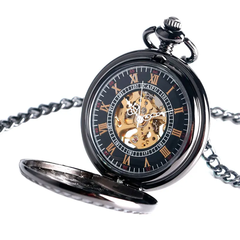 Изысканные карманные часы скелетоны для бега с паровым поездом механические