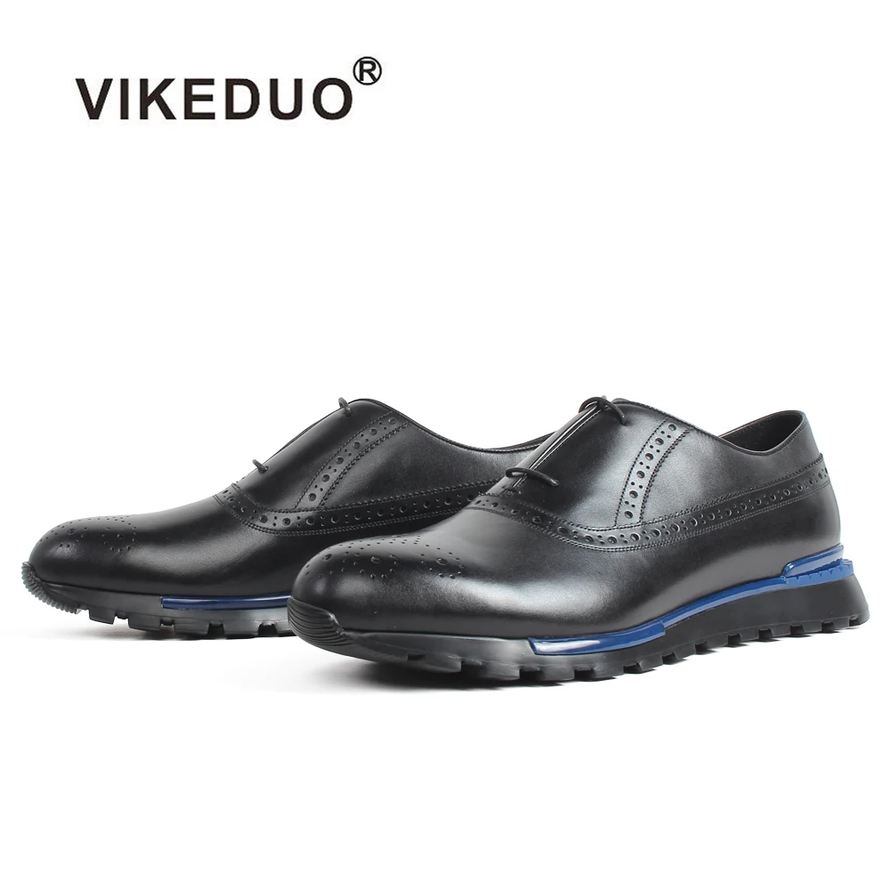 Мужские кроссовки VIKEDUO новинка 2019 простая черная повседневная обувь из телячьей