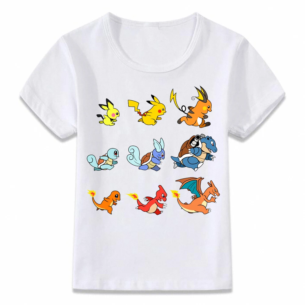 Детская одежда футболка Pokemon Эволюция Пикачу Charizard Сквиртл детская футболка для мальчиков и девочек малыша рубашек