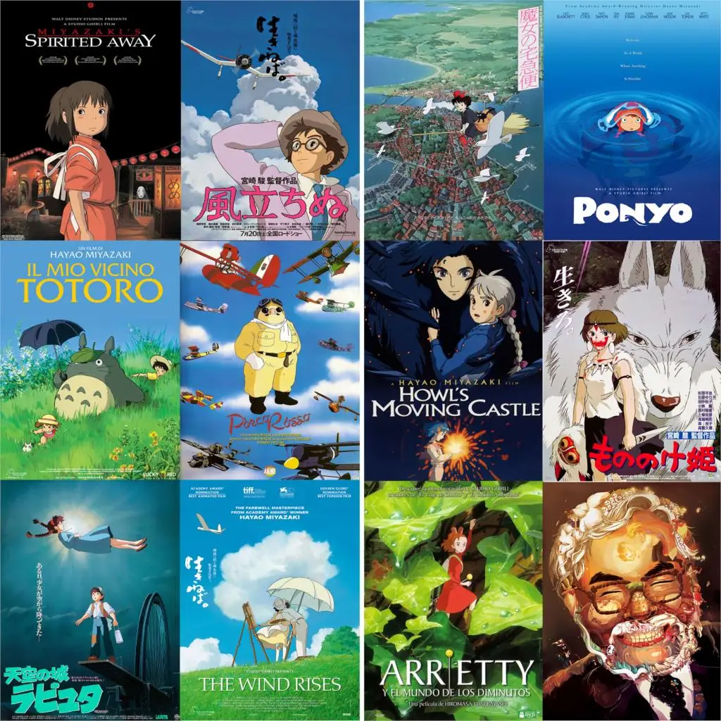 Постеры Hayao Miyazaki Мультяшные яркие цветные настенные наклейки на стену четкое