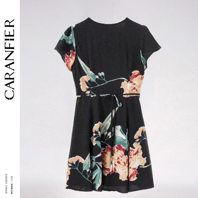 CARANFIER с принтом платье цветочным рисунком Для женщин летние пикантные глубокий v