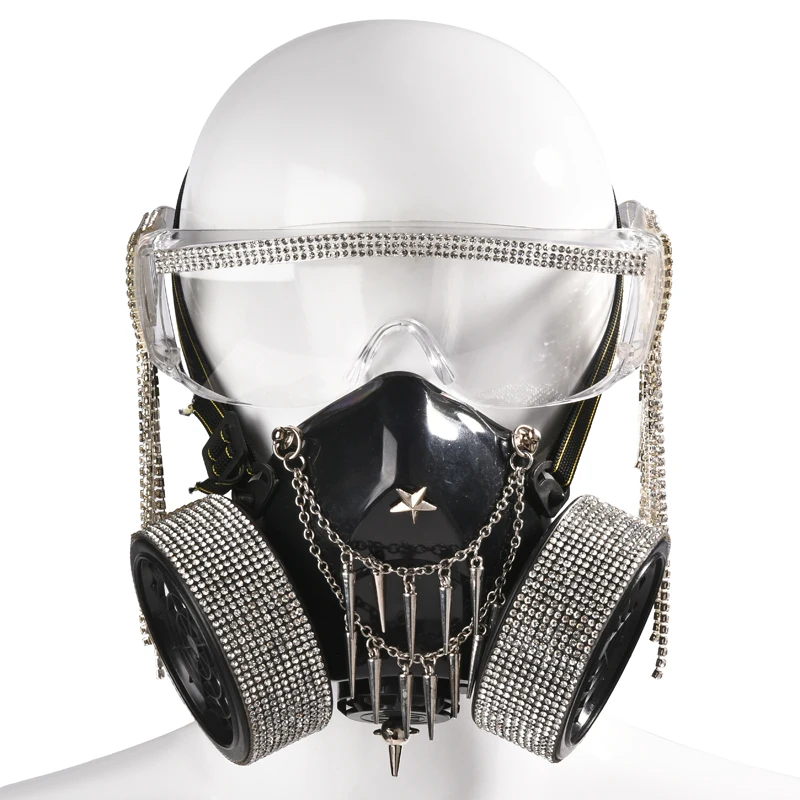 

Vintage Crystal Glasses Punk Mask Crystals Tassel Goggles Cosplay Props Steampunk Mask Retro Rivet Mask Halloween Props