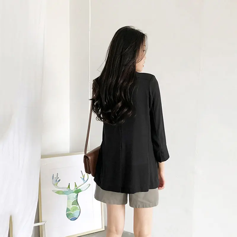 

2019 Spring Summer New Loose Seven-Point Sleeve Women Chiffon Thin Suit Jacket Solid Color Female Large Size Blazers LQ606