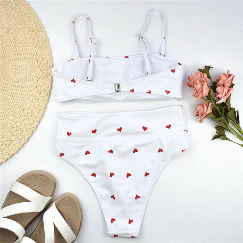 

Women Swimwear High Waist Bikini Set Push-up Padded Bra Heart Print Bikini Set Swimsuit Swimwear Beachwear Maillot De Bain Femme