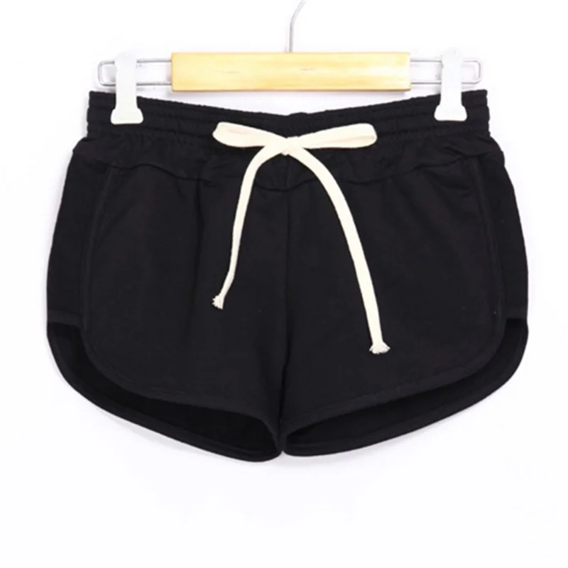 Распродажа Йога джогонг Drawstring Спортивные шорты Для женщин свободные хлопковые элистичные, средней, посадки для мальчиков однотонные шорты, Карамельный цвет женский Фитнес шорты