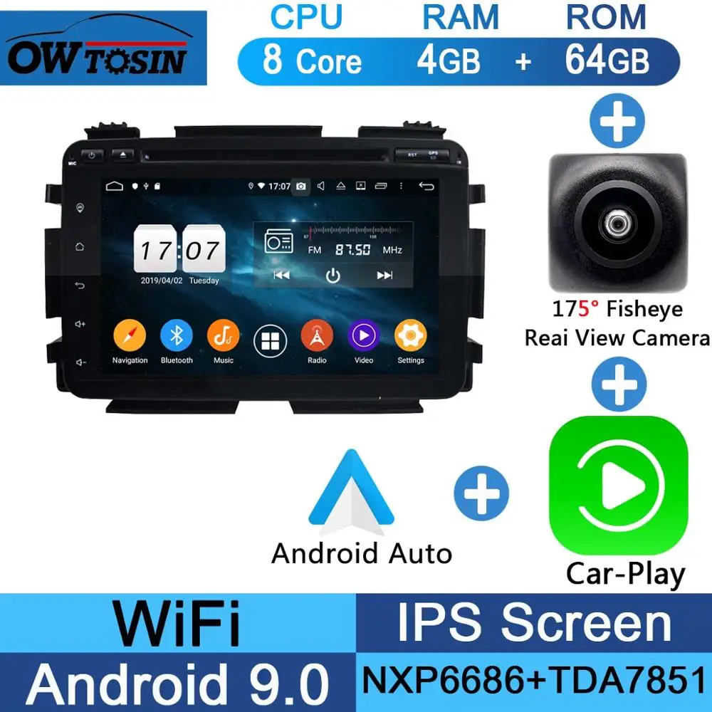 Fisheye Carplay n A " ips 1920*1080 8Core 4G+ 64G Android 9,0 Автомобильный DVD плеер для Honda Vezel HR-V вариабельности сердечного ритма XR-V DSP радио gps - Цвет: Fisheye Carplay n A