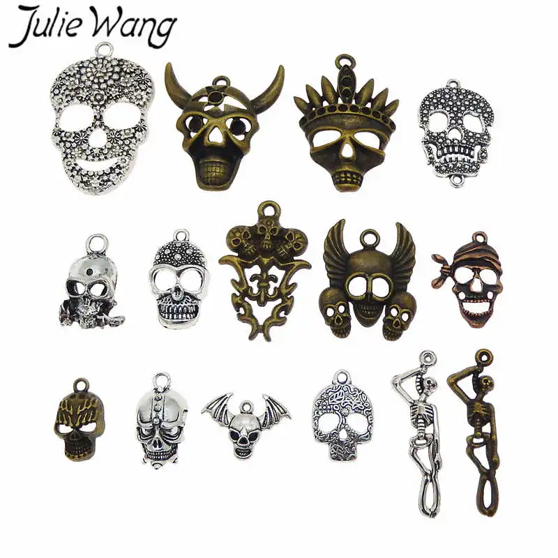 Julie Wang 15 шт. Смешанные Украшения на Хэллоуин Череп Демон Скелет Антикварные цвета