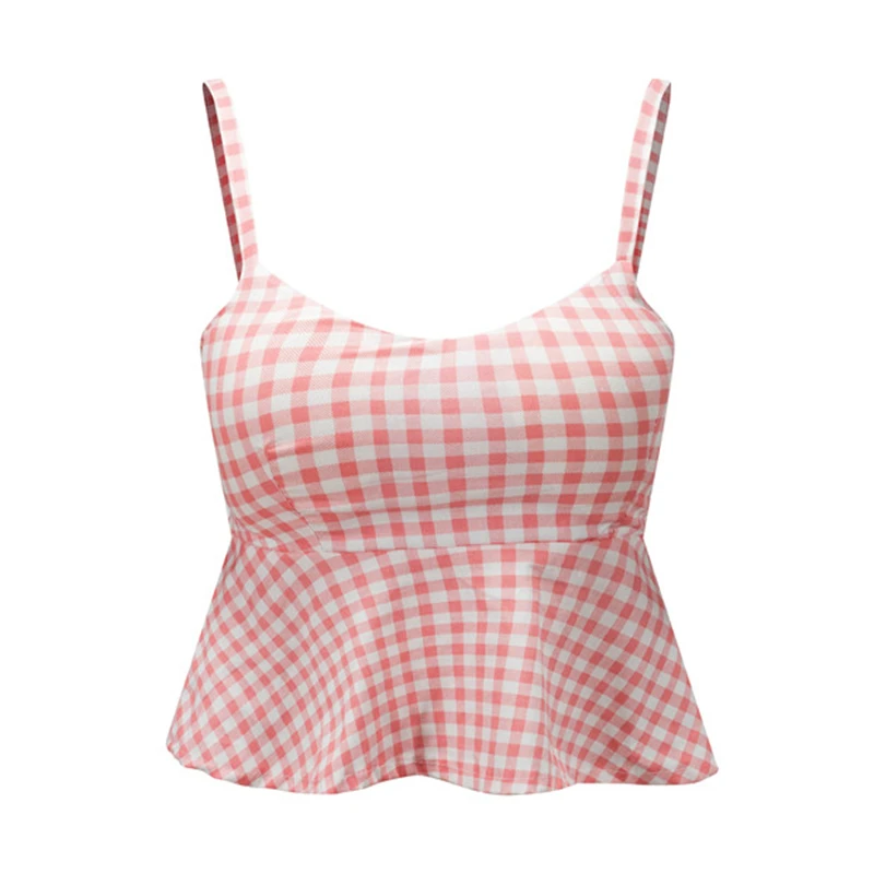 

Летний укороченный топ с цветочным рисунком 2020, короткий клетчатый Топ, Женский Топ с лямкой на шее, укороченный короткий жилет, укороченный...