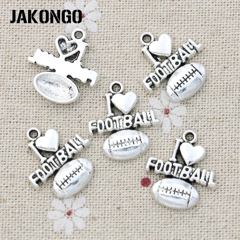 

10Pcs Tibetan Silver Plated I Love Football Charms Pendants for Jewelry Making Bracelet DIY Handmade 21x18mm