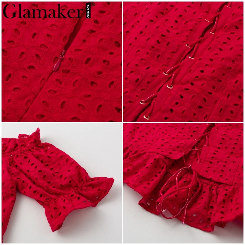 Женское облегающее мини платье Glamaker красное Клубное в горошек с оборками и