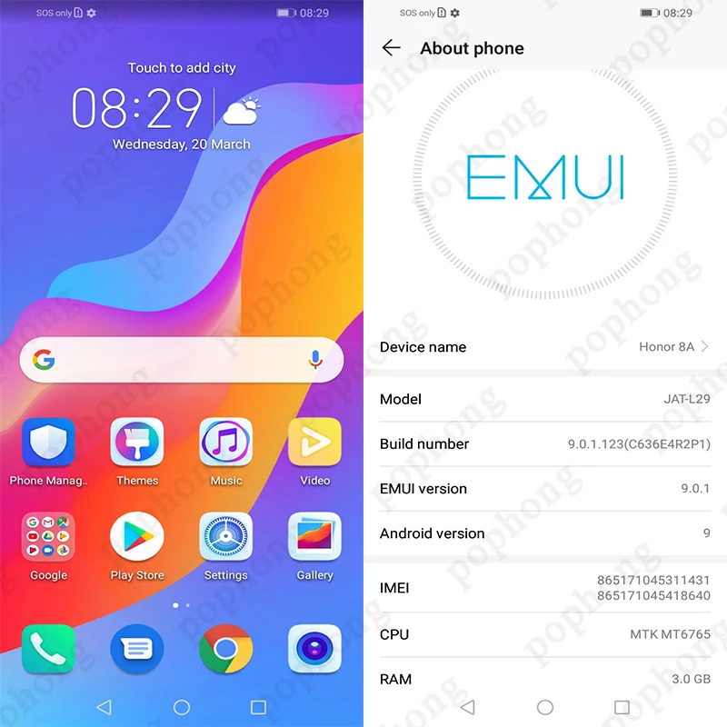 Мобильный телефон HONOR 8A с глобальной прошивкой, 6,09 дюймов, 3 ГБ, 32 ГБ, Восьмиядерный процессор MTK6765, Android 9,0, 3020 мАч, Face ID