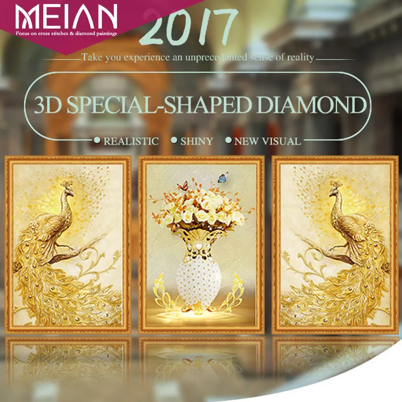 Meian, специальная форма, алмазная вышивка, животное, павлин, цветок, полный, 5D, DIY алмазная живопись, вышивка крестом, 3D, Алмазная мозаика, Декор