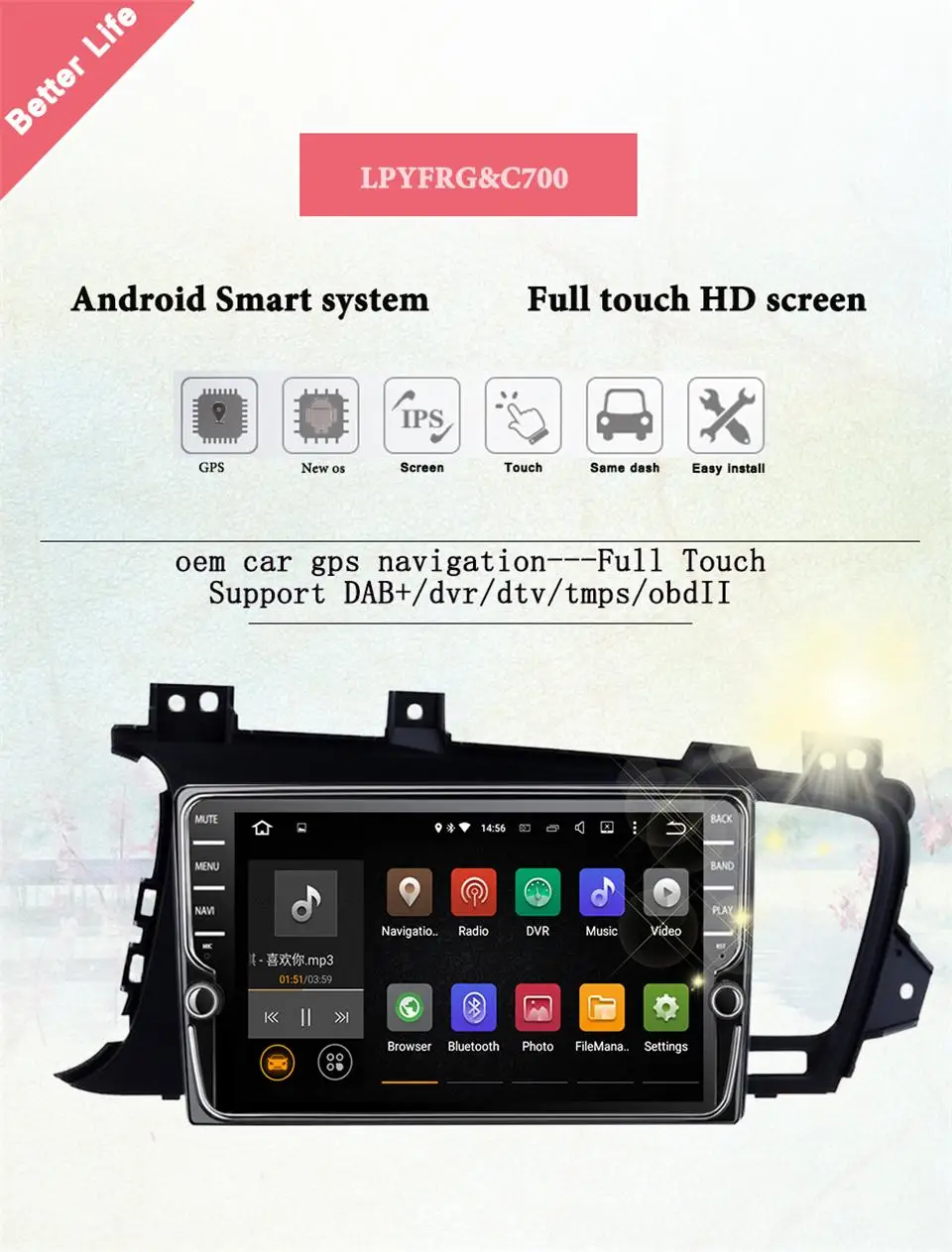 Deckless Восьмиядерный Android 9,1 автомобильный DVD 64G плеер для Kia K5 Optima 2011- GPS Радио Стерео Головные устройства 4G LTE SIM Carplay