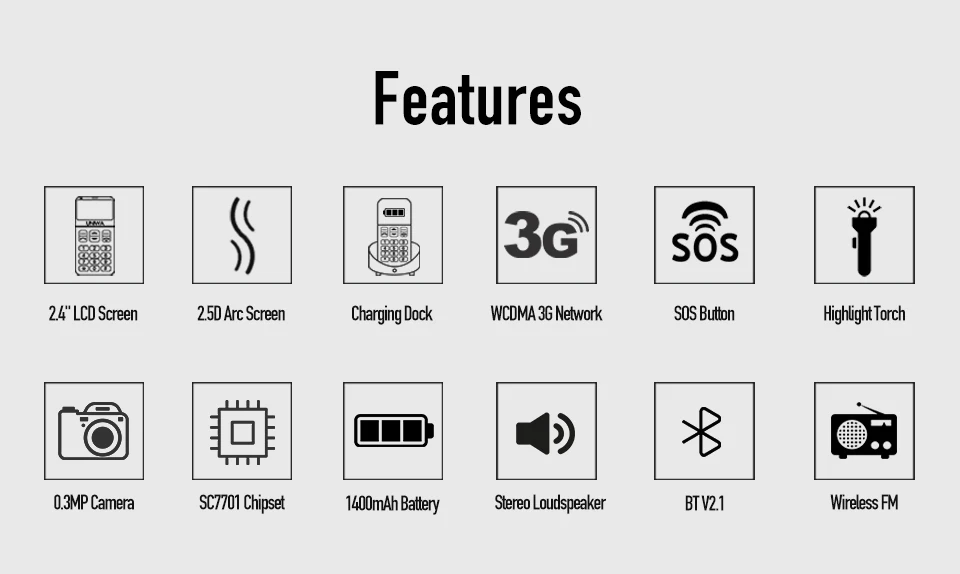 UNIWA V808G, мобильный телефон для пожилых людей, 3G, кнопка SOS, 1400 мА/ч, 2,31 дюйма, изогнутый экран, фонарик, фонарь, сотовый телефон для пожилых людей