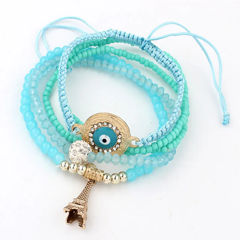 Jooyoo boho ретро сглаза башня этнические подвески канатные браслеты многослойные
