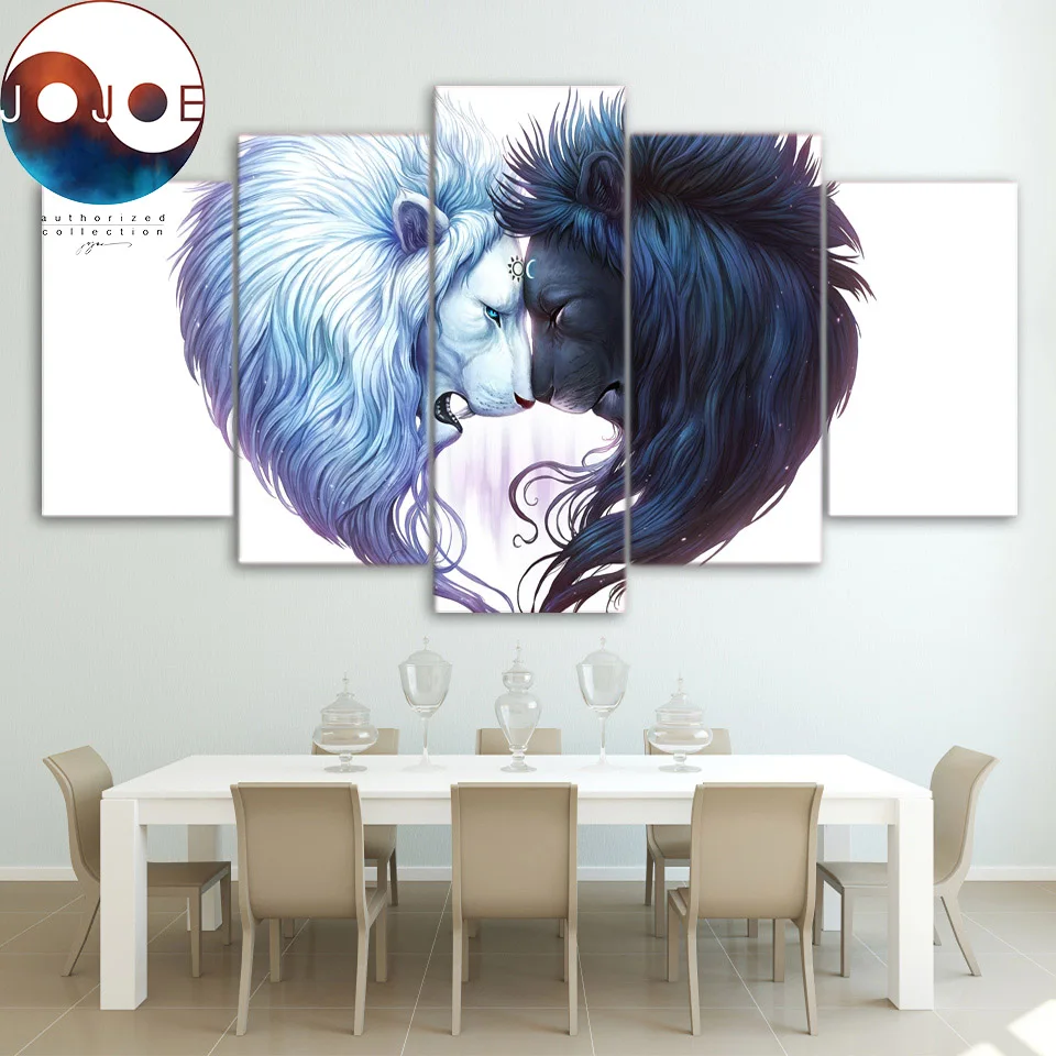 Братья по JoJoesArt HD печать 5 шт. Холст Искусство черный и белый лев Настенная картина
