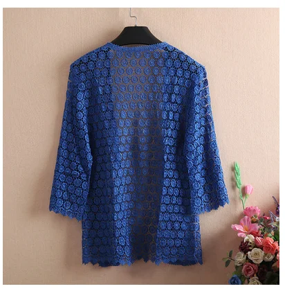 Royal blue Модный кружевной кардиган для женщин среднего возраста, вязаный крючком кружевной ажурный свитер с кисточками, много цветов, кардиган Shurg T226 - Цвет: Royal blue