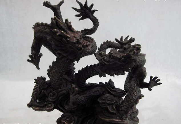 Бесплатная доставка S0311 8 Китай дворец фэншуй медная бронза два дракона ИГРАТЬ