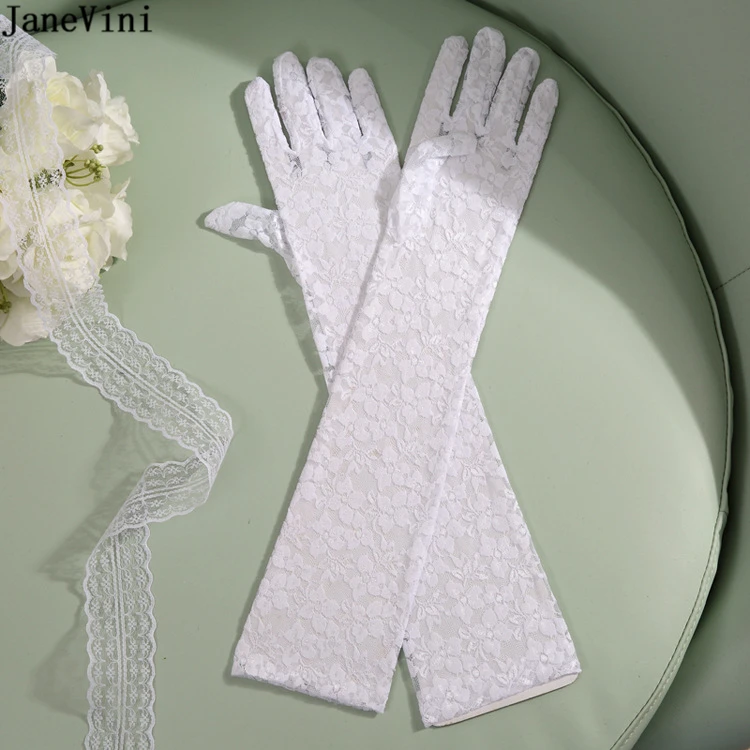 Элегантные белые кружевные свадебные перчатки jaevini 2019 до локтя женские длинные