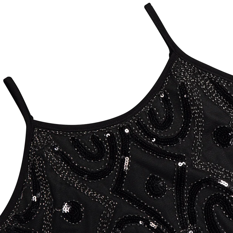 Пикантные черные сапоги блесток бахромой Cami Dress Винтаж Пейсли бисером рукавов