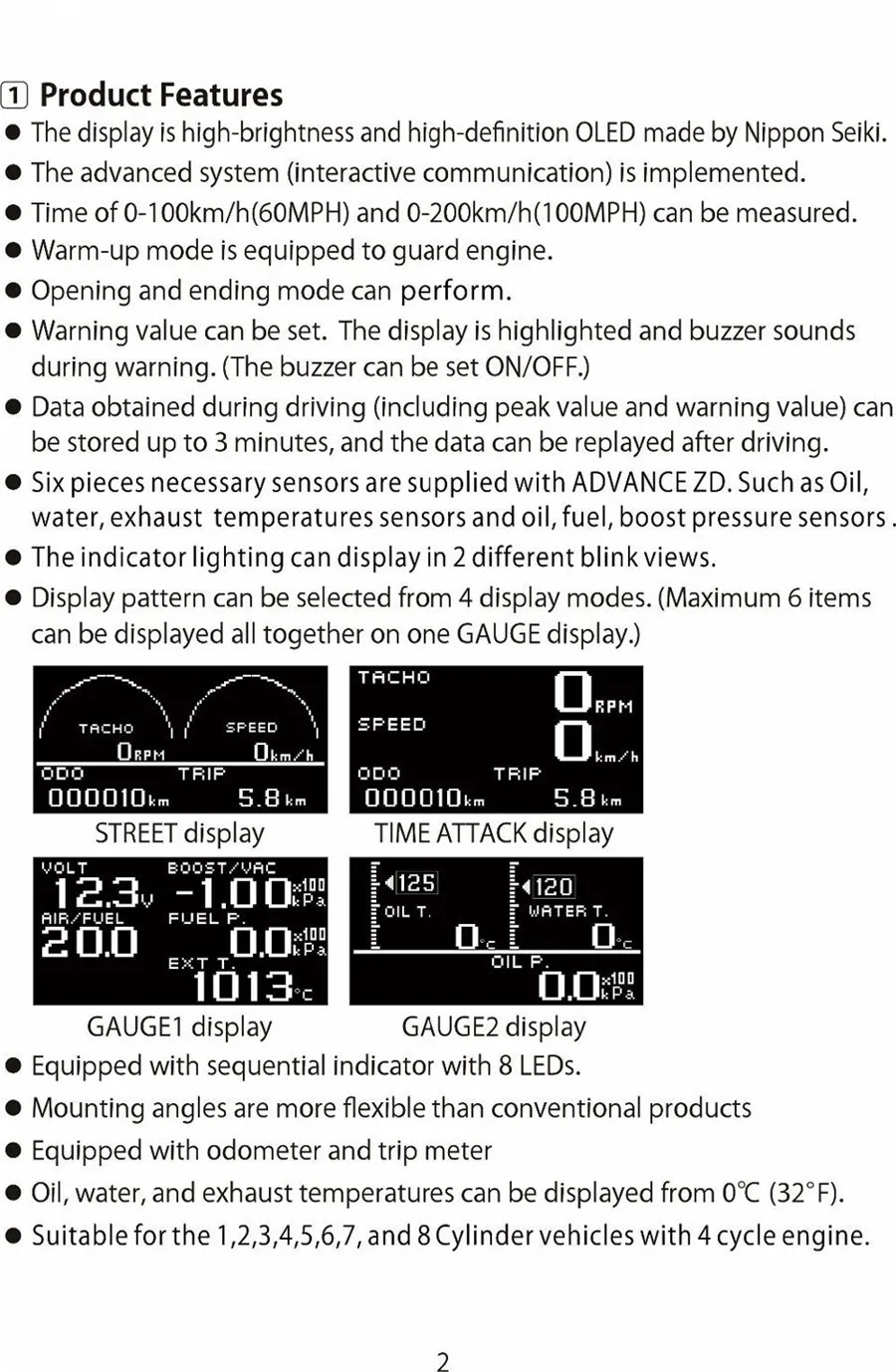 

10 in1 Modified Racing Gauge Speed Tachometer Oil/Fuel Pressure Turbo/IN-MF Exhaust / Oil /Water TemperatureVolt Air/Fuel Ratio