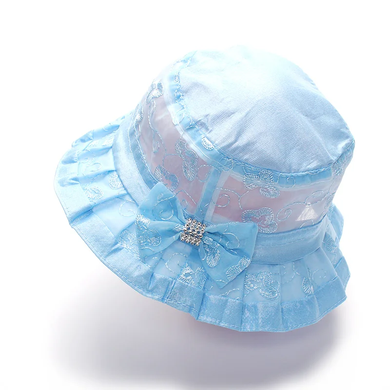 Cute Panama Hats For Girls Lace Princess Bucket Hat Bow Baby Girl Caps Embroidery Sun Cap Spring Summer Accessories | Детская одежда и