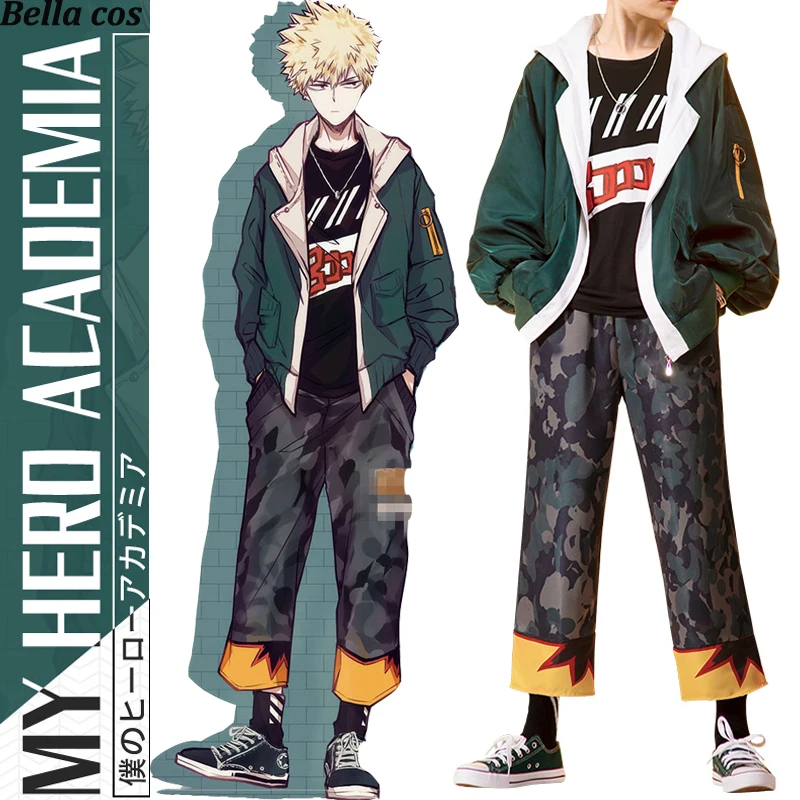 Мой герой Академии bakugou костюм Кацуки для косплея зеленый мода ежедневно форма