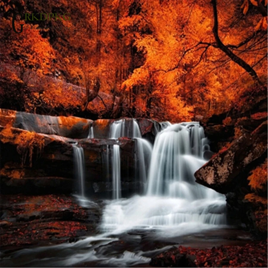 

5d diamond painting scenery waterfall autumn full square diamond embroidery Cross stitch pictures of rhinestones Home Decoration