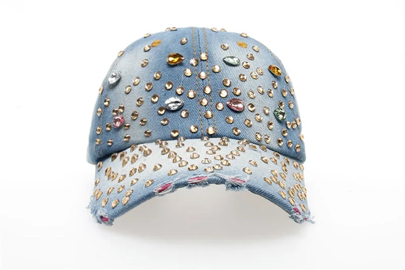 Wuaumx Бейсбол Кепки Для женщин с Украшенные стразами Красота девушка Snapback Кепки для женщин джинсовой Кристалл Шапки, кепка женская, бейсболка женская, шапка со стразами, кепки женские