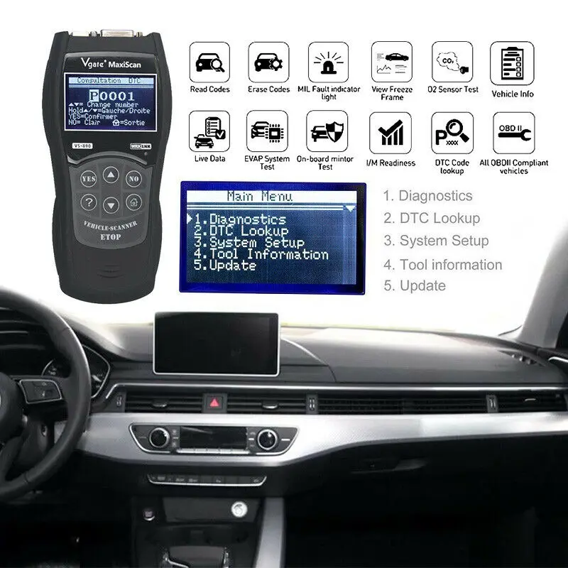 Vgate VS890 OBD2 сканер VS 890 OBDII считыватель кодов Поддержка OBD протоколы могут на 13
