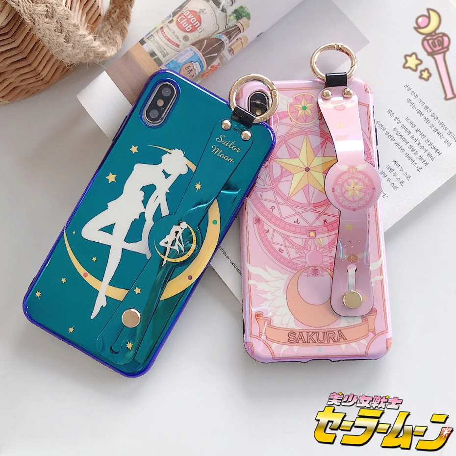 Чехол Sailormoon для iPhone 11 Pro XS Max XR X, милый кавайный чехол с Сейлор Мун Марс, подставка для телефона, чехол для iPhone 7, 8, 6, 6S Plus, Funda