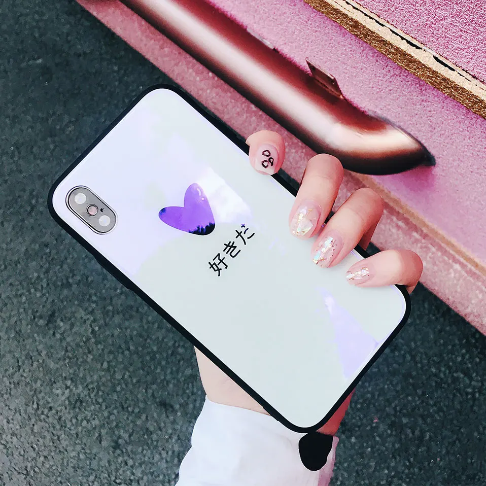 Закаленное стекло телефон чехол для iPhone 7 8 X 6s Capa в форме сердца мобильный 6 Plus Funda