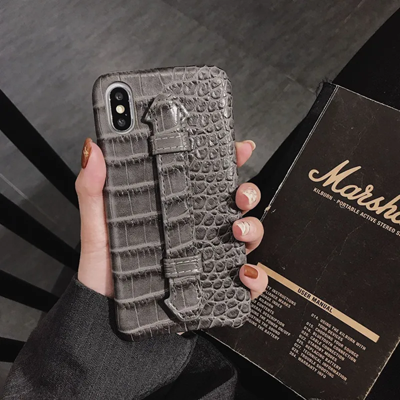 

Crocodile pattern with Bracket Back Phone Cover for iPhone 11 XS Max XR X Anti-drop High-grade Leather for iphone 6 6s 7 8 Plus