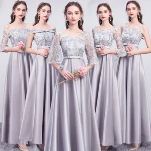 Bridesmaid Dress 2019 New Gray Sister Skirt Long Sleeve Long Satin Graduation Dress Wedding Party Dress Long Party Dress Bridesmaid Dress 2019 New Gray Sister Skirt Long Sleeve Long Satin Graduation Dress Wedding Party Dress Long Party Dress