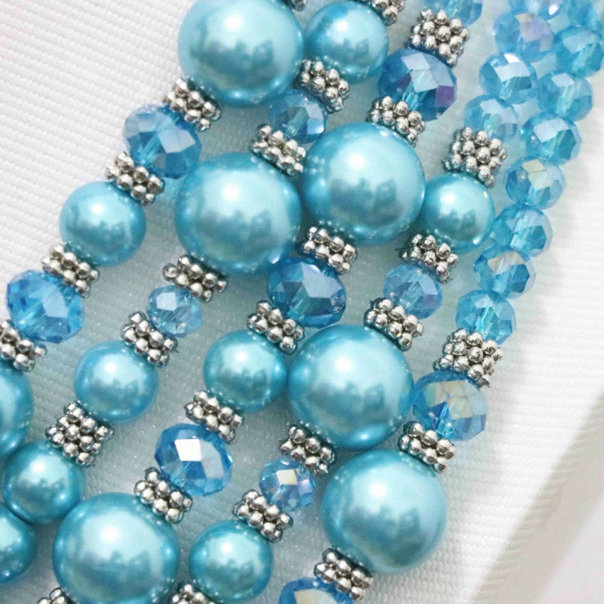 5 рядов ожерелье серьги цвет небесно-синий имитация жемчуга Shell стеклянные бусины