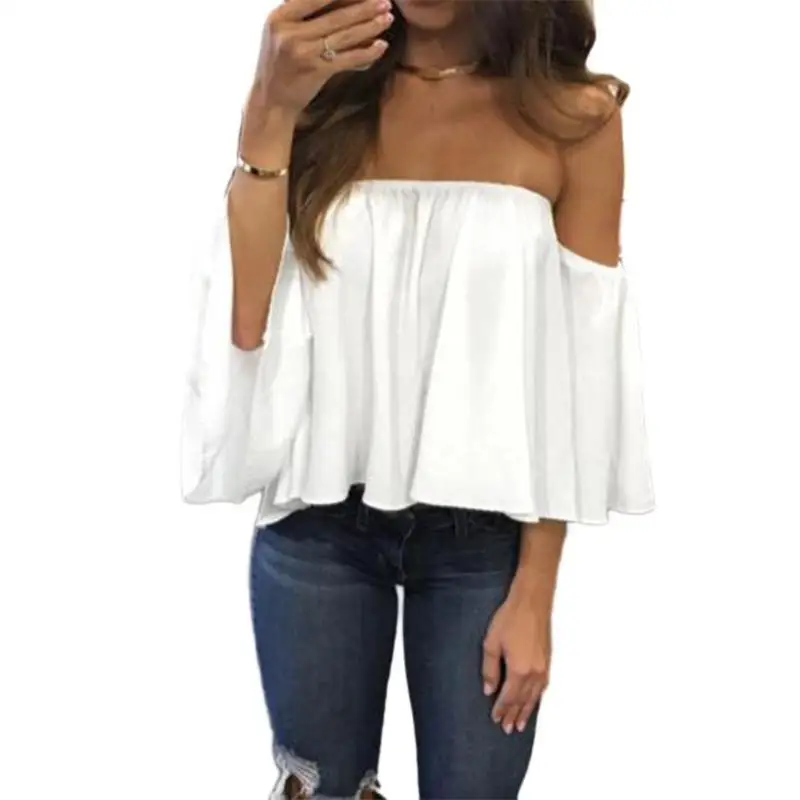 Летние Blusas mujer пикантные с плеча бабочки рукавом Для женщин Бохо шифоновые