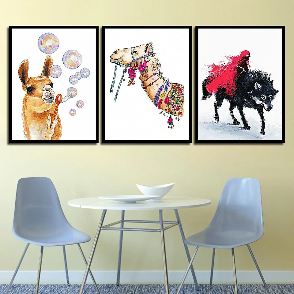 

Personality Cartoon Camel Nordic Minimalist Simple Home Decor Painting Space Wall Art For Living Room Poster Canvas Unframe