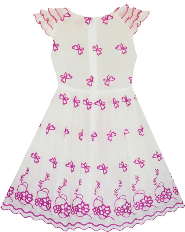 Flower Girl Dress Pink Embroidered Butterfly Princess Pageant 2020 Summer Wedding Party Dresses Size 4-10 Carnival | Детская одежда и