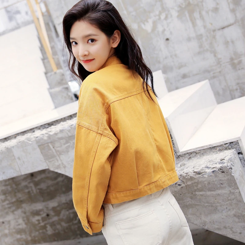 Джинсовая ткань оверсайз куртки женские однобортные джинсовые пальто Корейская