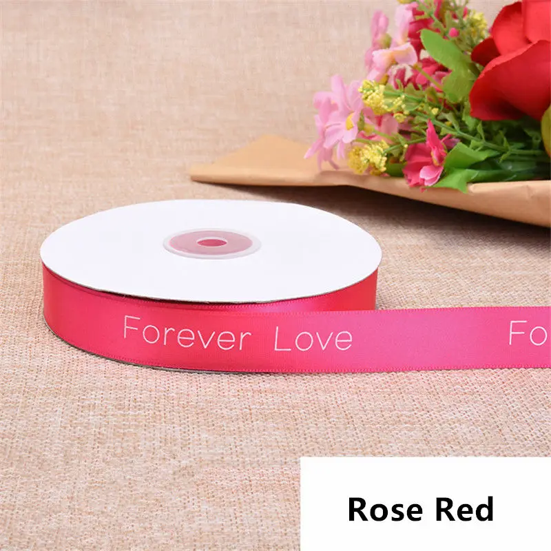 Rose Red Высокое качество 2 см ширина Полиэфирная Лента печатная романтическая Цветочная на День святого Валентина упаковка подарок торт магазин Свадебная лента Материал - Цвет: Rose Red