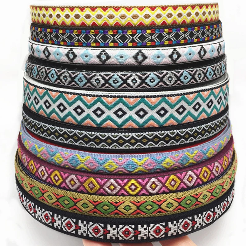 

3M/Lot Pink Blue Black Flower Lace Fabric Headbands Woven Jacquard Ribbon HB202