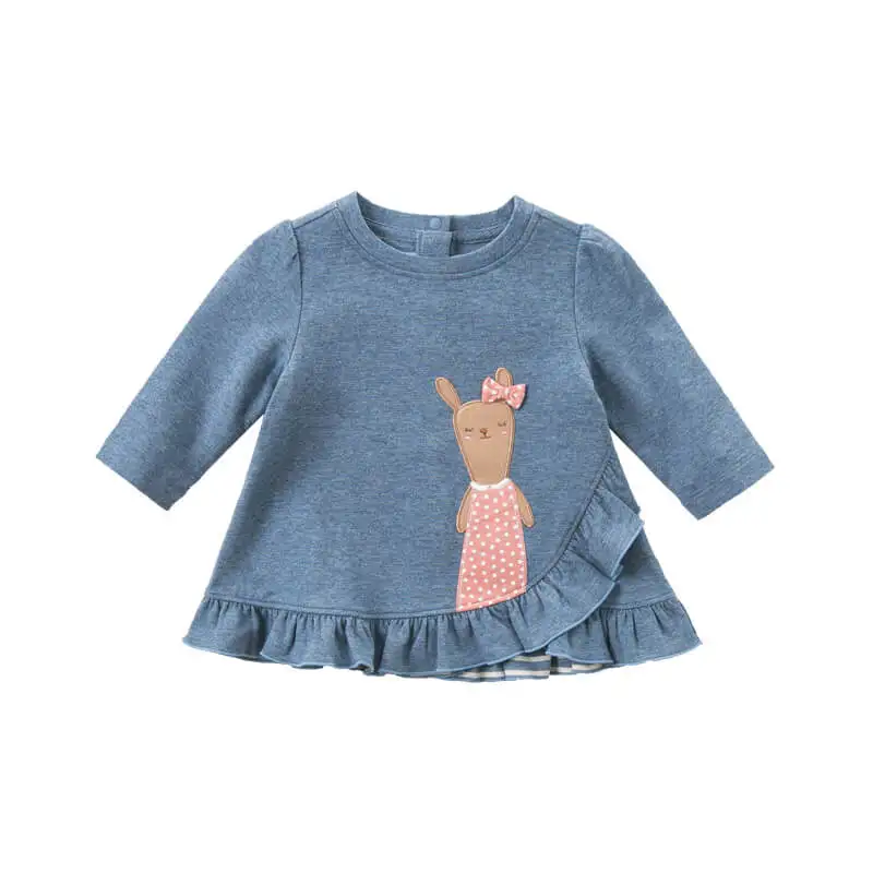 denim blue Dave bella/DBM8179; осеннее платье с длинными рукавами для малышей; милое платье с принтом для девочек; Детские вечерние платья на день рождения; одежда высокого качества - Цвет: denim blue