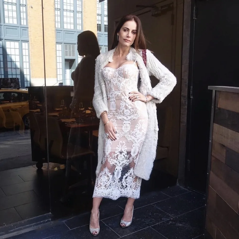 New Arrival white Mesh Fashion Women Dress Slash neck Spaghetti Strap Celebrity evening party Bodycon Bandage 2018 | Женская одежда