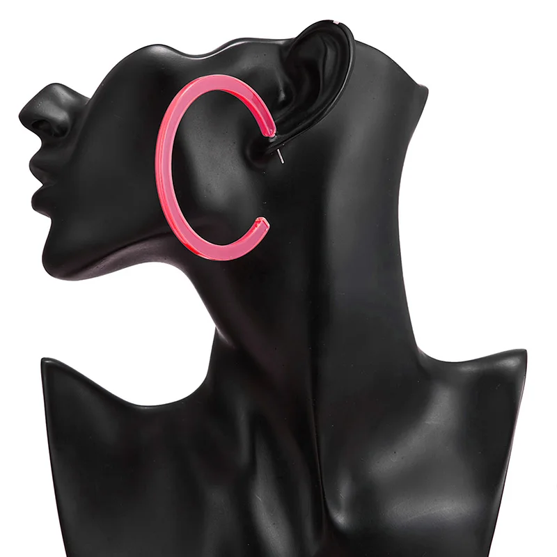 pink Неоновые цветные большие серьги-кольца, серьги, аксессуары, Модные преувеличенные серьги-кольца, ушные петли, Гладкий Круг для женщин, девичьи ювелирные изделия - Окраска металла: pink