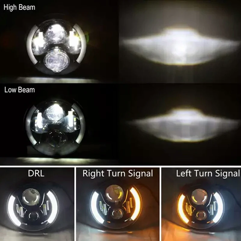 

OTBS 2Psc 7 Inch LED Headlight H4 Hi-Lo With Halo Angel Eyes For Lada 4x4 urban Niva Jeep JK Land rover defender Hummer