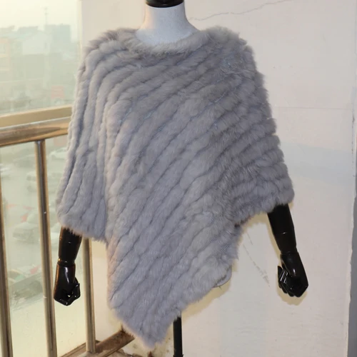 LIGHT GREY Новинка, горячая распродажа, весна-осень, настоящее Вязаное пончо из кроличьего меха, женские шарфы, натуральный кроличий мех, шаль, треугольная накидка - Цвет: LIGHT GREY