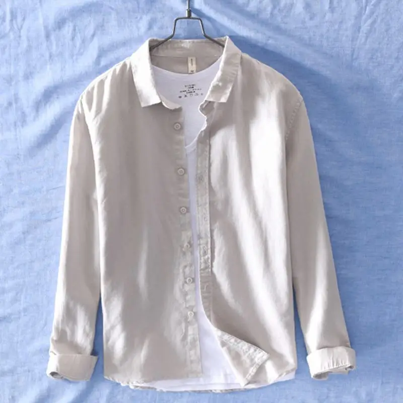 Высокое качество 2020 мужские льняные рубашки с длинным рукавом Повседневные