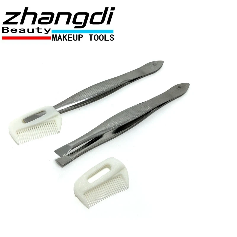 ZHANGDI NEW double-purpose metal bevel tweezers + plastic eyebrow brush Z284005 | Красота и здоровье