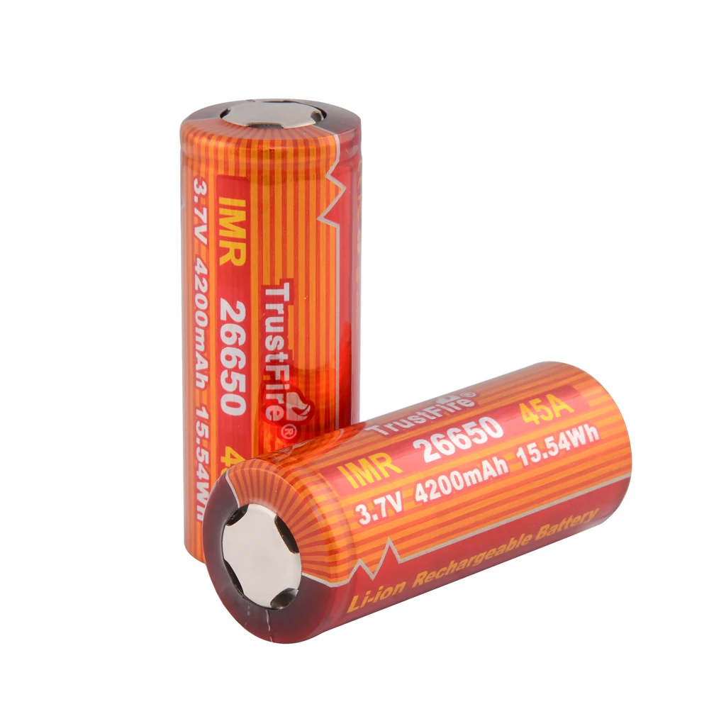 2 шт./лот TrustFire High Drain IMR 26650 перезаряжаемый литиевый 4200mAh Выход 45a 3 7 V 15.54Wh